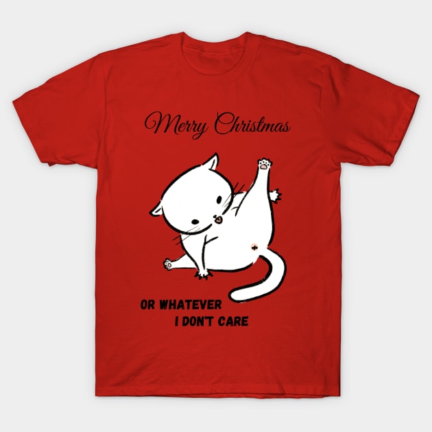 Funny cat with grumpy attitude about Christmas T-Shirt by Ieva Li ART